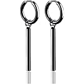 Xusamss Punk Jewelry Stainless Steel Huggie Hinged Earrings Bar Dangle Drop Earrings