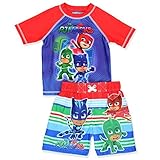 PJ Masks Boys Swim Trunks and Rash Guard Set (2T, Red/Blue)