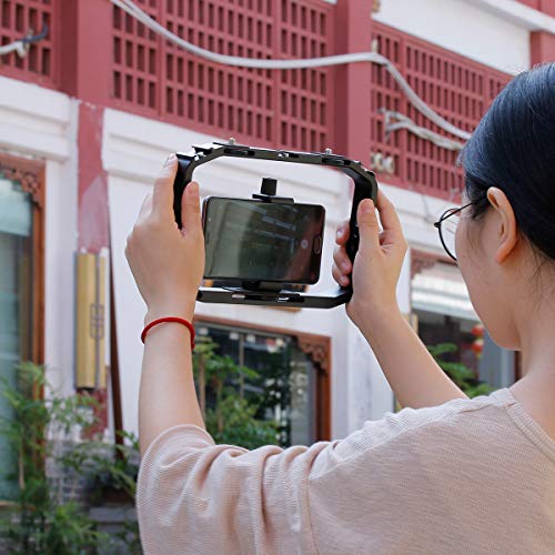 Aluminum Metal DSLR Video Rig Cage - Universal Handheld Smartphone Vlog Stabilizer with Cold Shoe Mounts Compatible with iPhone GoPro 7/6/5/4 Sony A6400 Canon Nikon Cameras Mobile Phones - Thumbnail 7