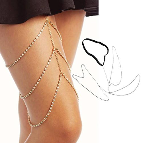 Jarsh Women 1PC Shiny Women Rhinestone Body Jewelry Leg Thigh Chain Crystal (Gold)