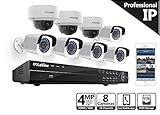 LaView 4-Megapixel (2688 x 1520) 16 Channel PoE 4K NVR HDMI - 8 Camera Security Camera System, 5 4MP Bullet & 3 4MP Dome IP Surveillance Cameras, 100ft Night Vision, Pre-Installed 5TB Hard Drive