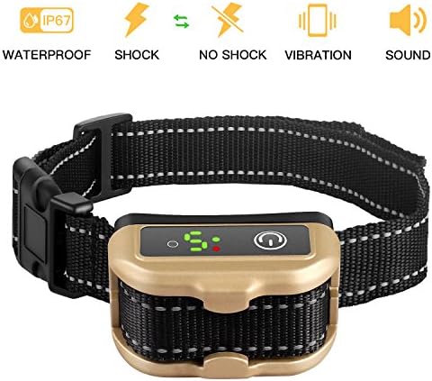 Nemobub No Bark Collar Rechargeable Humane Smart Detection Anti-Bark Collar With Beep/Vibration/Safe Shock/ Sensitivity Control Waterproof Bark Training Collar for Small, Medium, Large Dogs (Gold)
