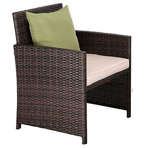 Do4U Outdoor Patio Furniture Set 4 Pcs PE Rattan Wicker Garden Sofa and Chairs Set with Beige Cushion with Table (Mix-Beige)