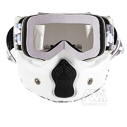 Nawenson New Mortorcycle Mask Detachable Goggles and Mouth Filter for Open Face Helmet Motocross Ski Snowboard
