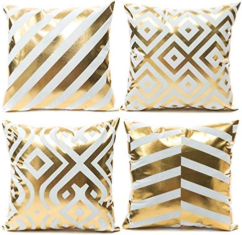 YNester 4pcs Flannel Gold Pillow Covers Decorative Gold Geometry Throw Pillow cases Cushion Covers pillowcover 45 x 45 cm Cushion Cover Bronzing for Couch Bed Sofa GIFT (Gold flannel bronzing)