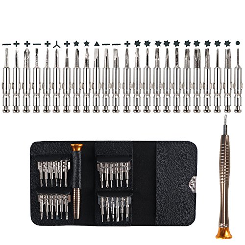 25 in 1 Screwdriver Set, Dayree Precision Pentalobe Torx Screwdriver Bit Set with Black Leather Case for Mobile Phone, Macbook, iPad, PC Laptop,Tablet, Electronic Workshops, Watch and Glasses