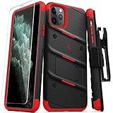 ZIZO Bolt Series iPhone 11 Pro Max Case - Heavy-Duty Military-Grade Drop Protection w/Kickstand Included Belt Clip Holster Tempered Glass Lanyard - Black/Red
