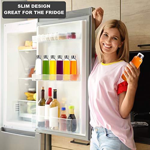Brieftons Glass Water Bottles: 6 Pack, 18 Oz, Stainless Steel Leak Proof Lid, Premium Soda Lime, Best As Reusable Drinking Bottle, Sauce Jar, Juice Beverage Container, Kefir Kit - With Cleaning Brush