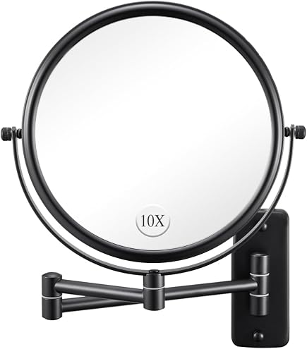 Miroir De Maquillage Mural LED - Double Face 1x/10x, 3 Couleurs Lumière, Bras Extensible 360° - 10