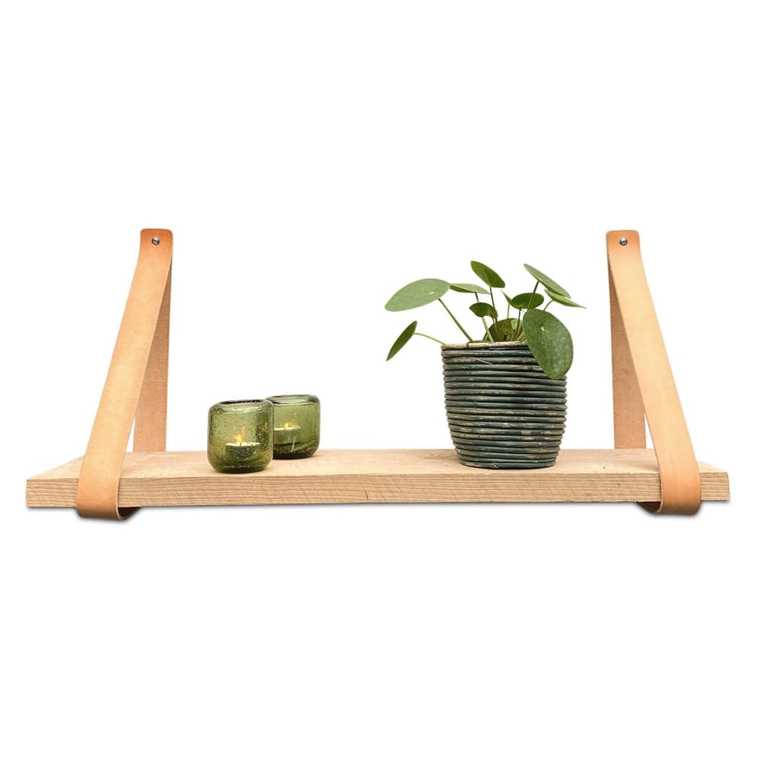 Brute Strength - Leather Shelf Brackets - Natural - 2 Pieces - Floating Shelf Set - Wall Brackets - Shelf Straps - Full Grain Leather