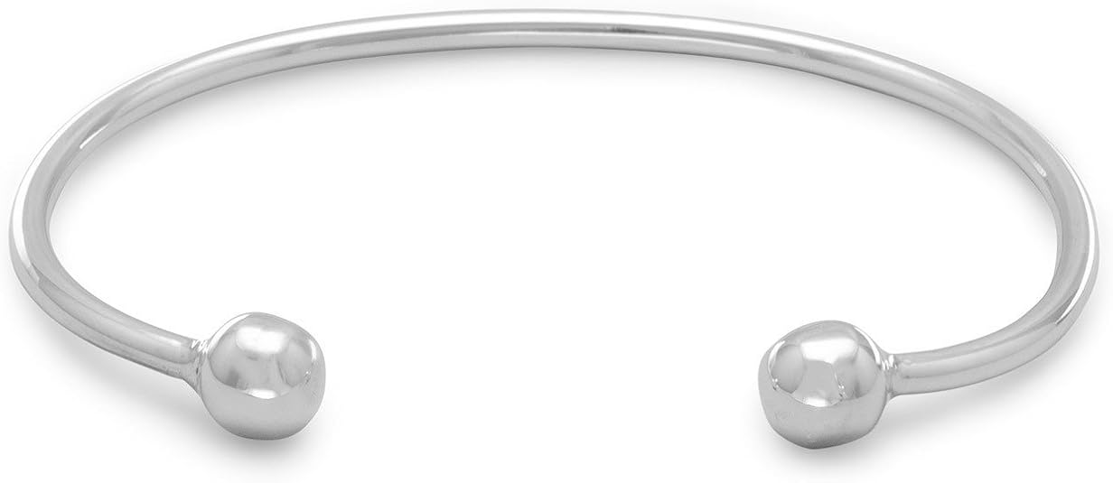 LND .925 Sterling Silver Ball Ends Cuff Women's Bracelet Jewelry