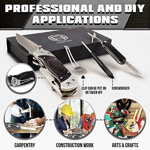 Premium Utility Knife, Folding Pocket Knife Combo, Box Cutter, Heavy Duty Dual Blades W/Belt Clip Gift Set for Dad Carpenter or Construction Worker - Thumbnail 2