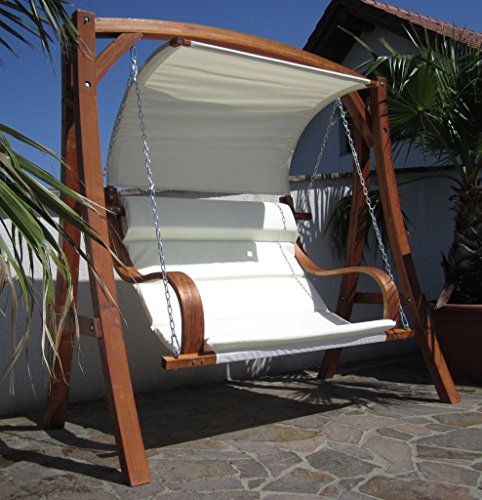 ASS Design Hollywoodschaukel Gartenschaukel MERU aus Holz Lärche inkl. Abdeckung von AS-S, Farbe:Cremeweiss – Bild 4