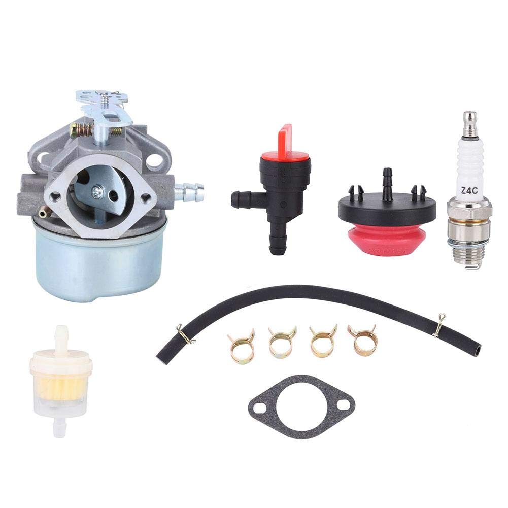 Snow Blower Carburetor with Gasket Primer Bulb Spark Plug Fuel Pipe (for Primer Bulb) Fuel Filter Fuel Vavle Clip Fit for Tecumseh HMSK80 HMSK90 HMSK100 LH318SA LH358SA