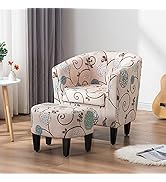 MELLCOM Mid Century Modern Accent Chair with Ottoman Foot Rest, Upholstered Modern Barrel Chair C...