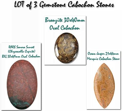 Ocean Jasper, Chrysocolla &amp; Bronzite - 3 large Gemstone Cabochons, undrilled, for Jewelry Making. (Cab LOT#23)