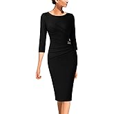 VFSHOW Womens Elegant Ruched Pleated Work Business Office Cocktail Party Bodycon Pencil Sheath Dress