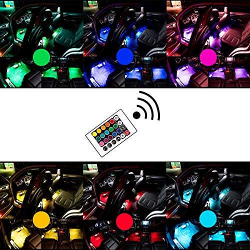 Car LED Strip Light, 4pcs 72 LED DC 12V 16 Color RGB Music Car Interior Light LED Under Dash Lighting Kit with Sound Active Function and Wireless Remote Control, Car Charger Included