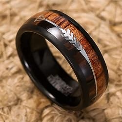 Vakki 8mm Black Domed Tungsten Carbide Ring for Men