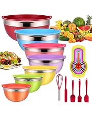 Mixing Bowls with Airtight Lids, 25 piece Stainless Steel Nesting Colorful Mixing Bowls Set with 7 Size - 7, 6, 5, 4, 3, 2, 1.5QT, Fit for Mixing, Baking, Serving
