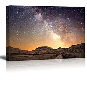 Beautiful Night View Milky Way Galaxy Over The Desert of Bardenas Spain - Canvas Art Wall Art - 12" x 18"