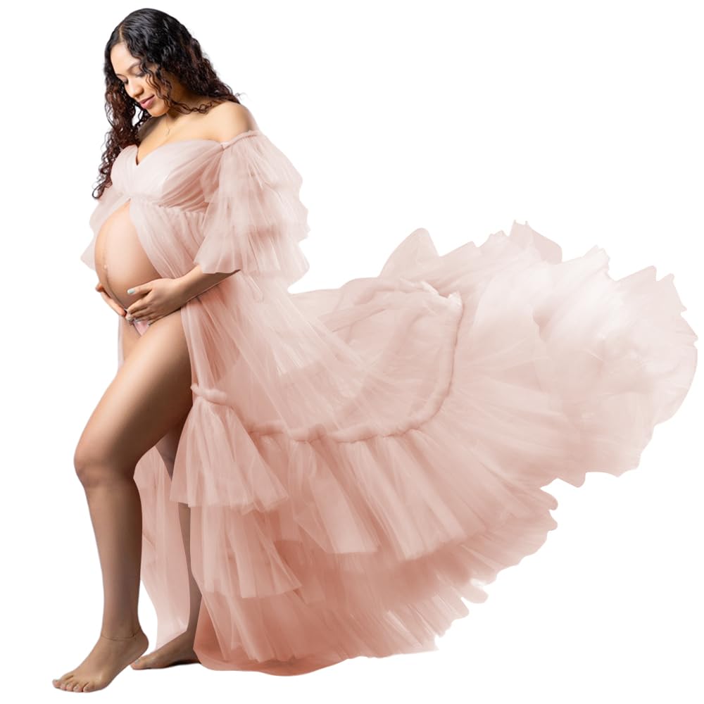 Tianzhihe Fluffy Tulle Maternity Robe for