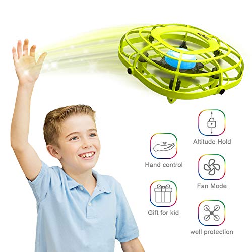 UDIRC Flying Ball Drone for Kids, Hand Operated Mini Drone Toys for Boys or Girls with Fan Mode (Yellow)