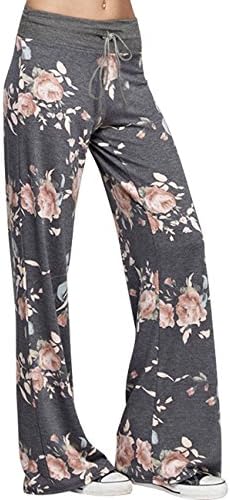 Assivia Womens Wide Leg High Waist Yoga Palazzo Pants Casual Printed Drawstring Trousers (L, Deep Grey)