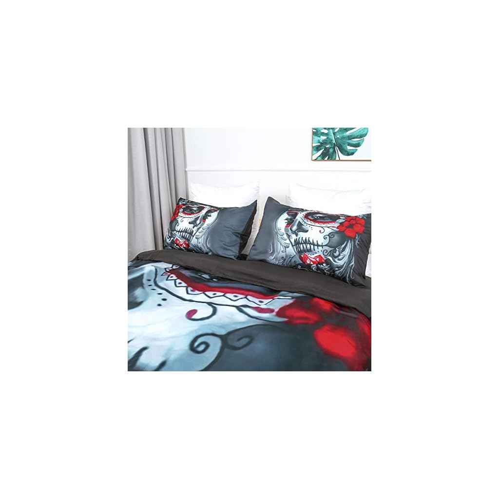 WONGS BEDDING Juego de Funda nórdica de Ropa de Cama de Calavera Doble