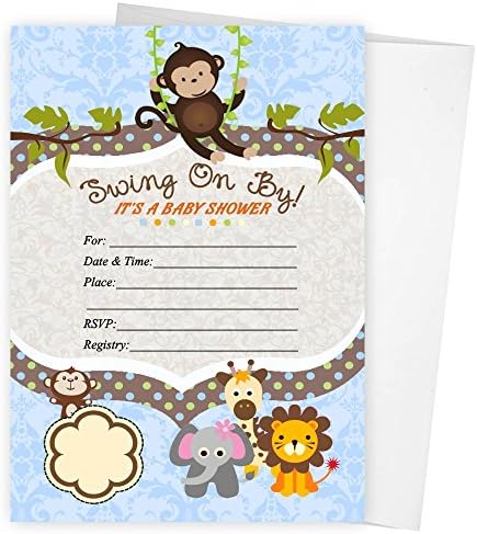Swinging Safari Monkey Zoo Baby Shower Birthday Party Invitations