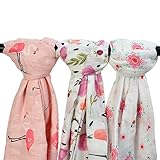 Bamboo Muslin Baby Blanket - 3 Pack 47x47inches Floral & Flamingo Print Baby Blanket Girls, Large Soft Baby Swaddle Blanket Baby Wrap Muslin Cloths, Perfect Baby Shower Gifts(Flamingo & Floral)