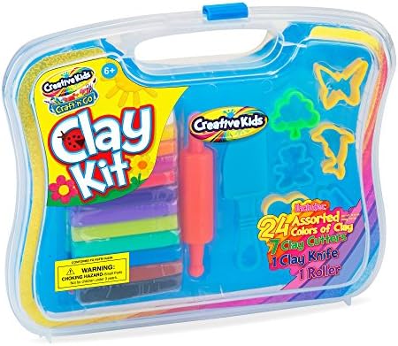 Creative Kids 24 Assorted Clay Kit for Kids - 9 Clay & Dough Tools for Children - Modeling Clay Set with Assorted Clay Colors, 7 Clay Cutters, 1 Clay Knife, 1 Roller & Transparent Travel Storage