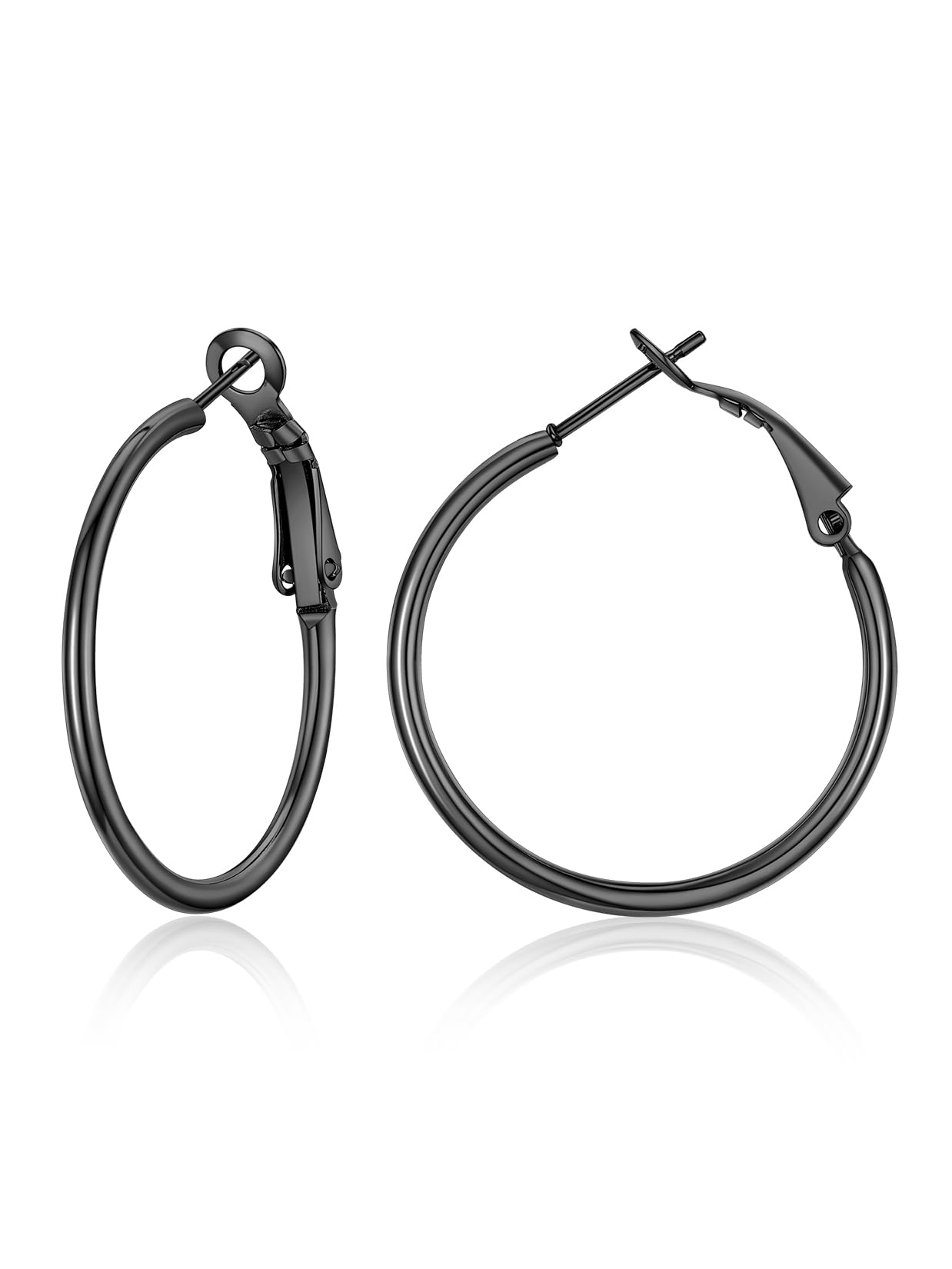Suplight 30mm Black Hoop Earrings for Women, Small Huggie Stainless Steel Earrings, Lightweight