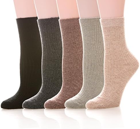 MIUBEAR Womens Ribbed Super Soft Warm Wool Knitting Casual Winter Socks. (5 Pack Dark Series) Shoe Size 5-9