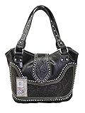 Montana West Ladies Concealed Gun Handbag Tooled Genuine Leather Black