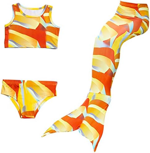 Hongwen Four Pcs Girls Sparkle Mermaid Tail with Mono Fin Swimmable Swimwear