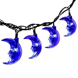 LUCKLED Moon Solar String Lights, 20ft 30LED Fairy Decorative Christmas Lights for Outdoor, Garden, Home, Wedding, Party and Holiday Decorations(Blue)