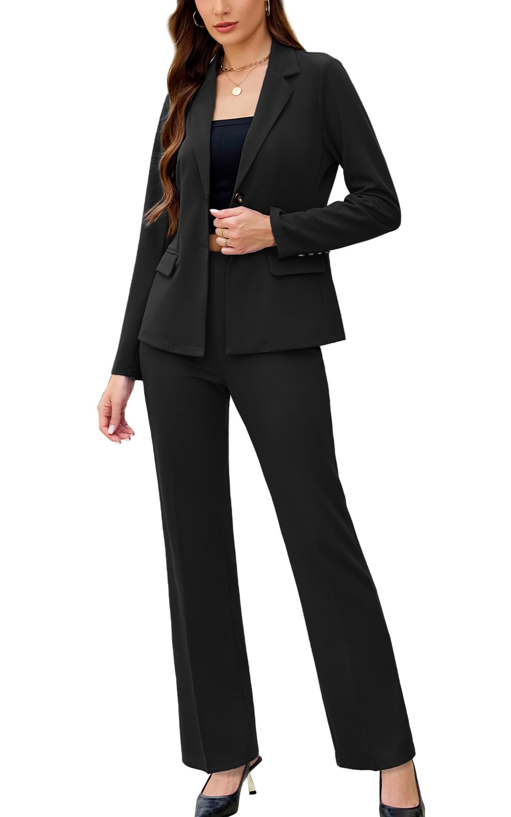 Photo 1 of **PARTIAL SET/check clerk comments**Women's 2 Piece Suits Business Casual Outfits Long Sleeve Solid Blazer with Pants Professional Office Work Sets Black