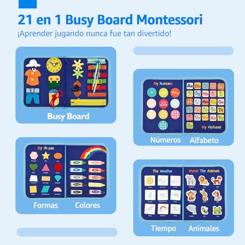 hahaland Busy Board Montessori 2 Years - Montessori Book Briefcase Sensory Panels Board Busy Book - Educational Toys Gift for Children 2 3 Years