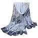 Perman Fashion Women Beautiful Rose Pattern Chiffon Shawl Wrap Stole Scarf Scarves (Gray)