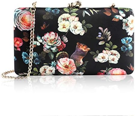 two the nines Women's Floral Print Satin Evening Bag Clutches Thin Chain Hardcase Purses