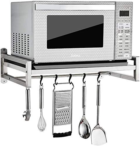 MILAD Oven Stand Wall Mounted Microwave | Pot Rack | Oven | OTG | Grinder | Air Fryer Stand with 4 Hook Utensil | Organizer | Storage | Container (Silver, Standard)