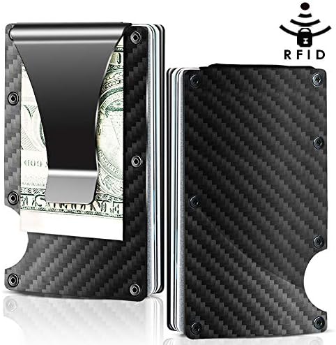 Carbon Fiber Wallet, Metal Money Clip Wallet, RFID Blocking Minimalist Wallet for Men INNKER Black Aluminum Slim Cash Credit Card Holder for Front Back Pants Pocket Carry (2018 New Version)