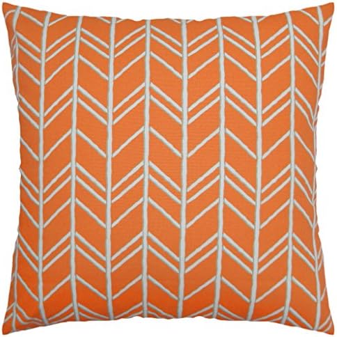 JinStyles Arrow Striped Cotton Canvas Decorative Throw Pillow Cover (White and Orange, 18 x 18)