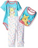 Disney Baby Girls' Winnie The Pooh 3-Piece Bodysuit, Pant and Bib Set, Capri, 6/9