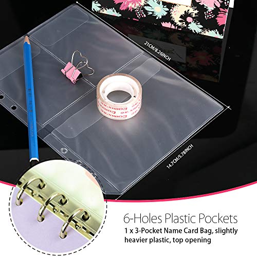 2 Pack A5 Refill Paper & 2 Pieces A5 Loose-Leaf Pockets & 1 Pack 160 Pieces Index Tabs with Ruler, LEOBRO A5 6 Holes Refillable Craft Paper for 6-Ring Binder Leather Journal Notebooks