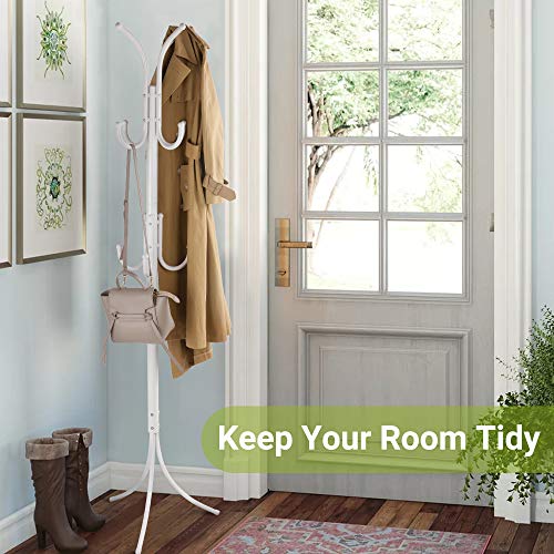 Cozzine Coat Rack Coat Tree Hat Hanger Holder 11 Hooks for Jacket Umbrella Tree Stand with Base Metal (White)