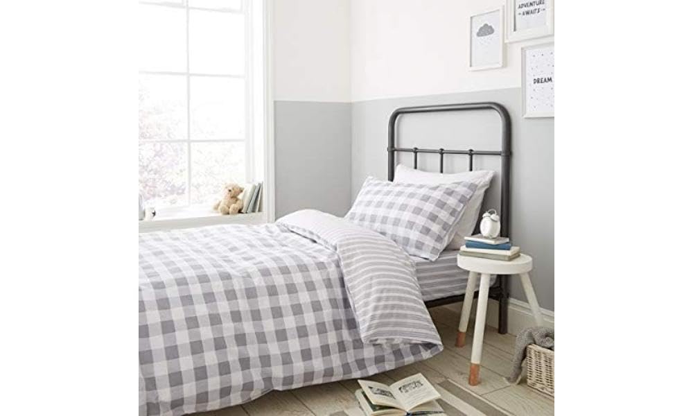 Bianca Check and Stripe Cotton Single Fitted Sheet Grey