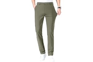 LUSHENUNI Men's Golf Pants Slim High Stretch, Ice Silk Dress Pants with Expandable-Waist Pants