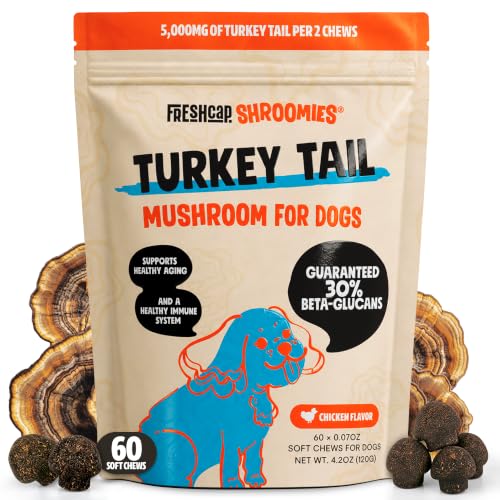 FreshCap Turkey Tail Mushroom for Dogs, 30% Beta-Glucans, 60 Chews at Amazon